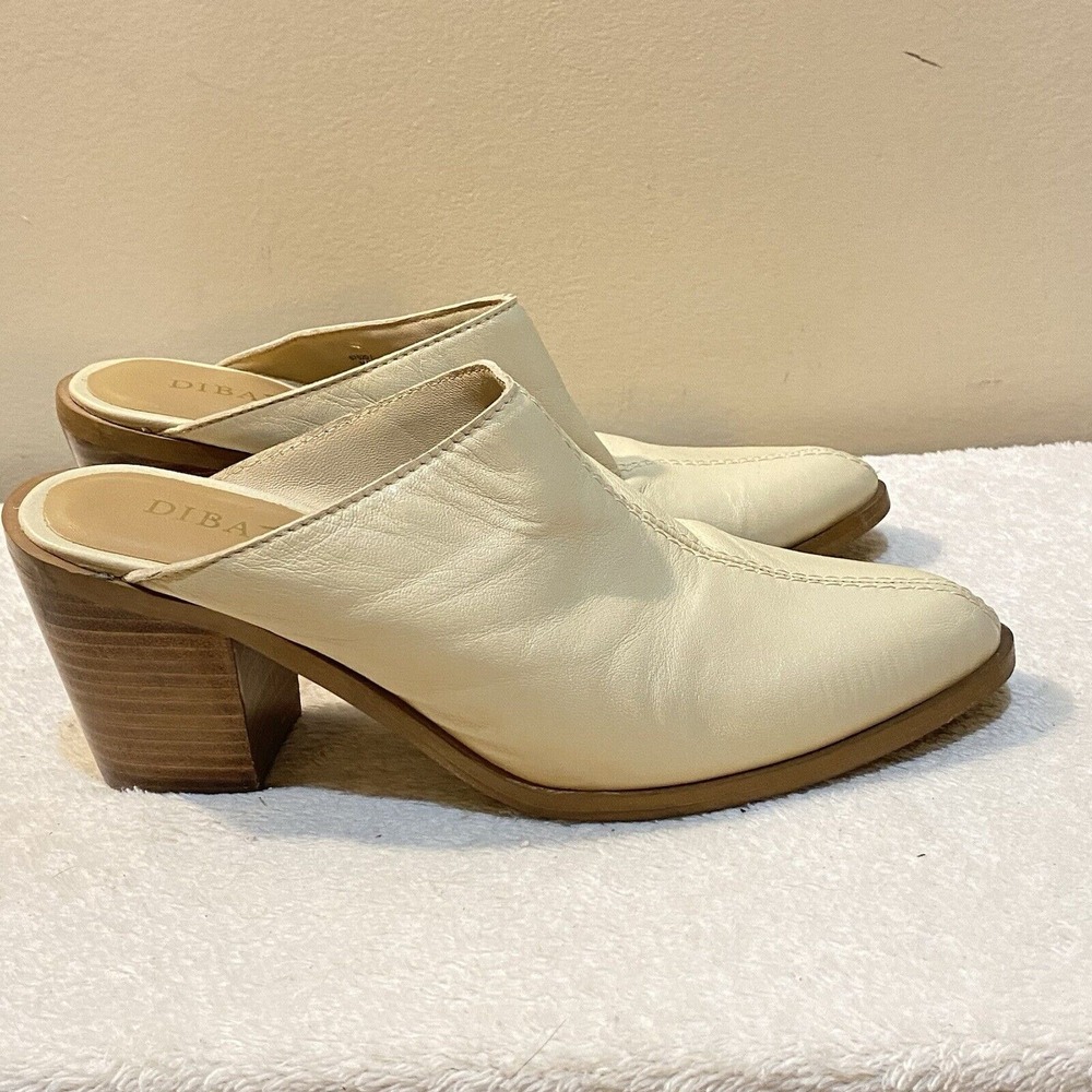 Diba True No Vella Tan Leather Mule Stack Block Heel Slip-On Pointed Toe 7M